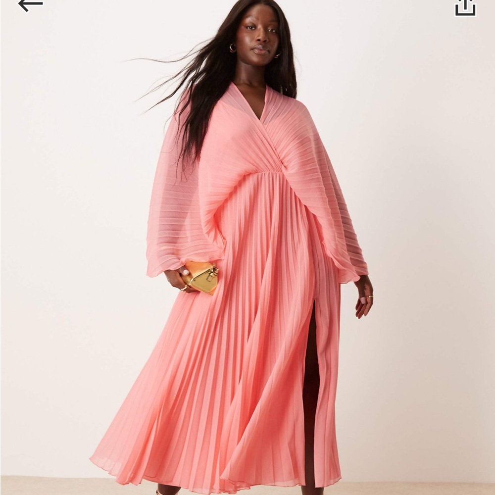 ASOS Curve Pink Pleated Midi Dress